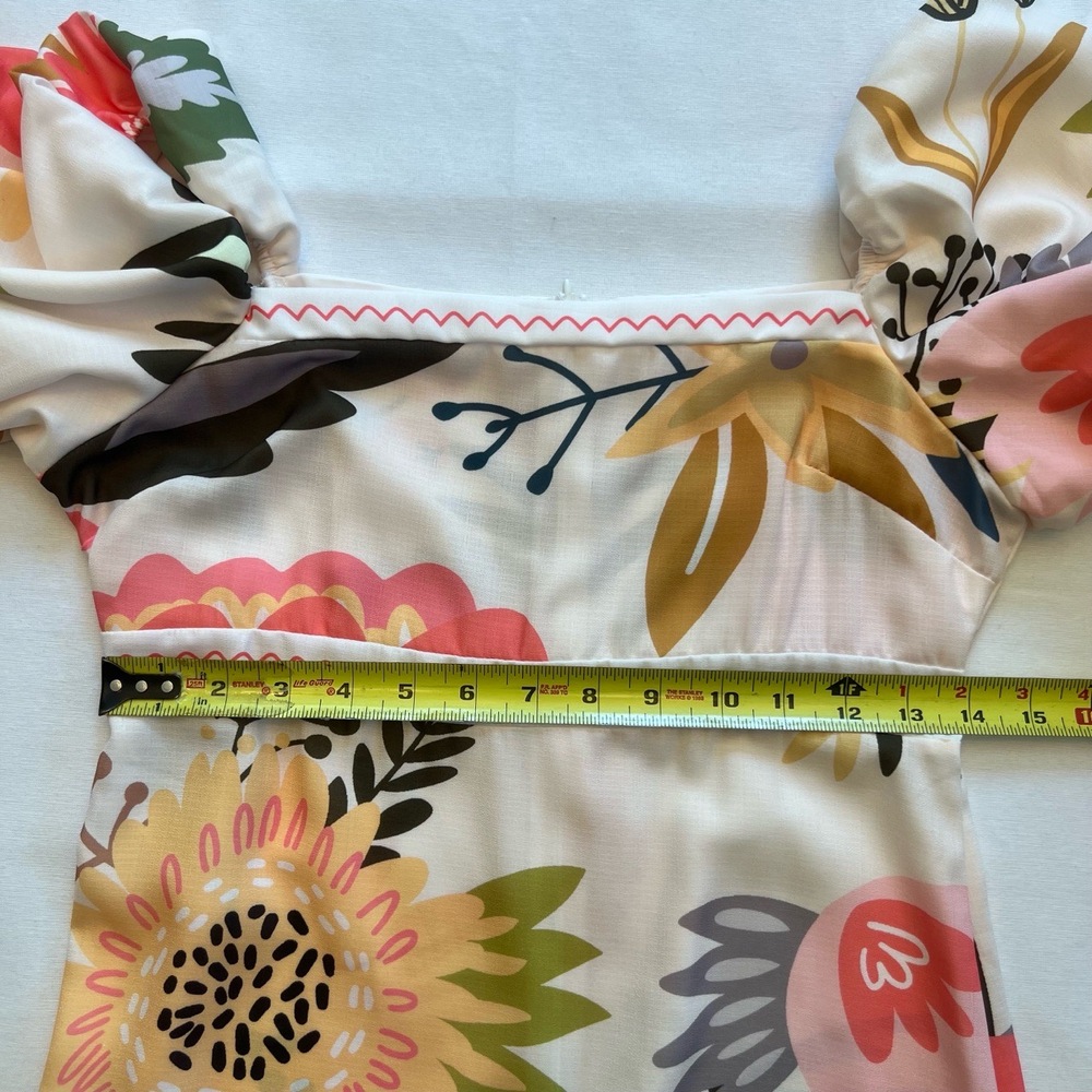 Floral Bohemian Square Neck‎ Puff Sleeve Tiered Ruffled Hem Maxi Dress Size M - Picture 8 of 16